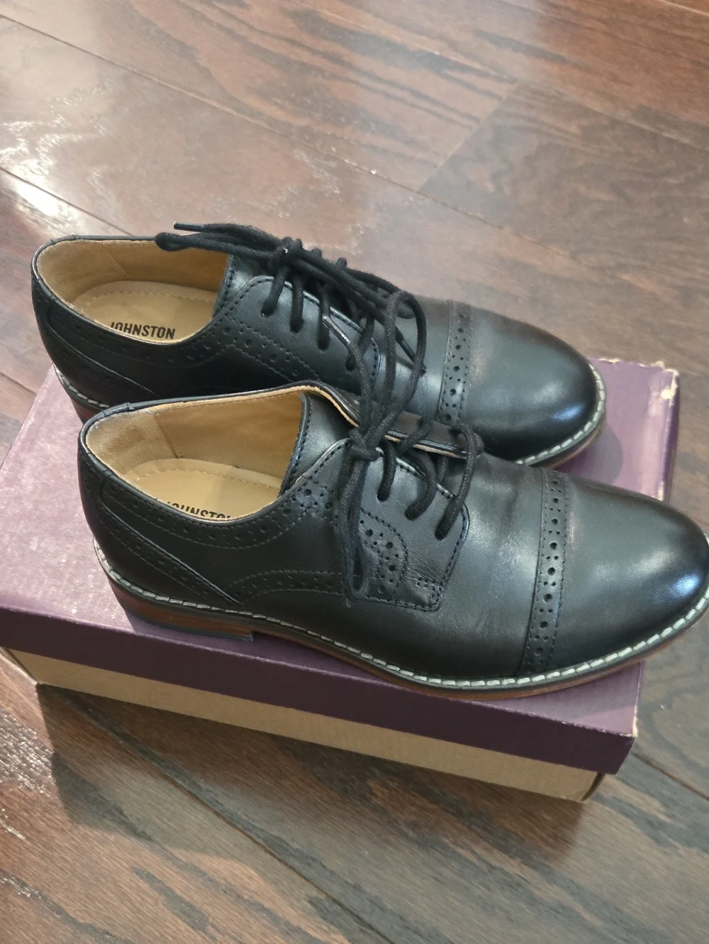 Boy's Johnston & Murphy Black Leather Lace-Up Dress Shoes